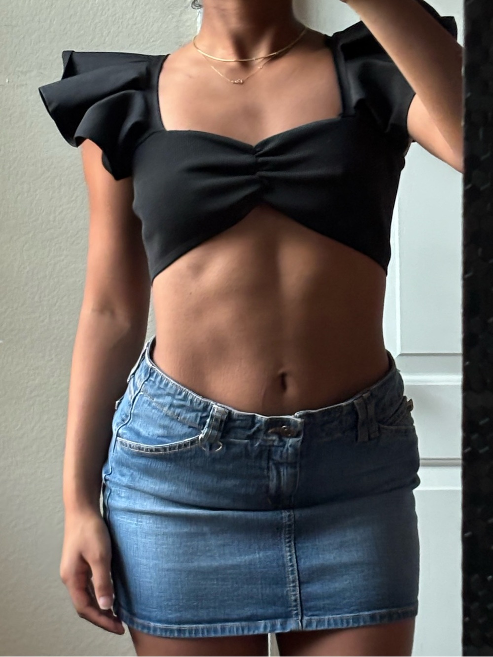 Zara black ruffle crop top